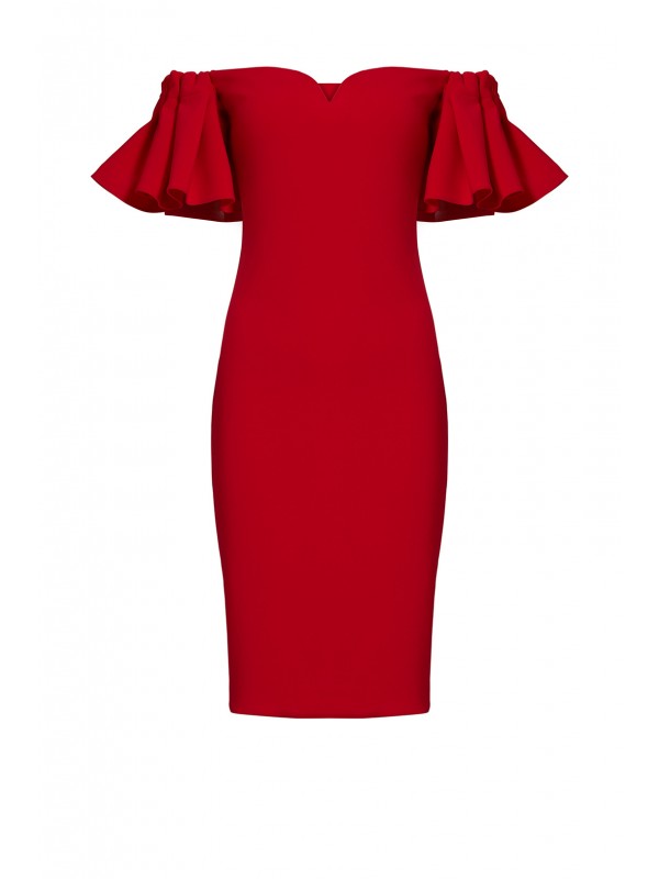 Red Off Shoulder Ruffle Dress